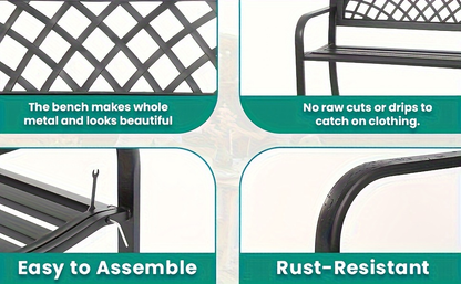 Garden Bench Outdoor Solid Black Heavy Duty Metal Frame Patio Seating Park Bench for Backyard Lawn Porch Entryway Deck Outdoor Furniture Classic Design