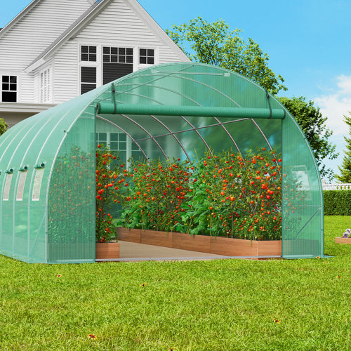 Tunnel Greenhouse Heavy Duty Galvanized Frame 140g/m² PE Cover, 6 Vent Windows Walk-In Hoop House for Garden & Farm, Multiple Sizes