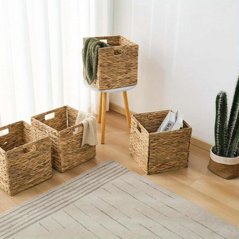 Woven Storage Baskets - Water Hyacinth, Seagrass & Paper Rope Organizer Bins for Shelves, Bathroom, Kitchen, Bedroom, Boho Home Decor