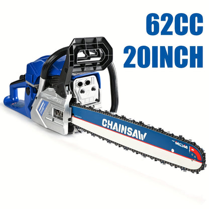 62CC Chainsaw Kit 20-Inch – 2-Stroke Gas Powered Logging Saw with Tool Kit, Oil Can & Bar Cover, Anti-Vibration Handle