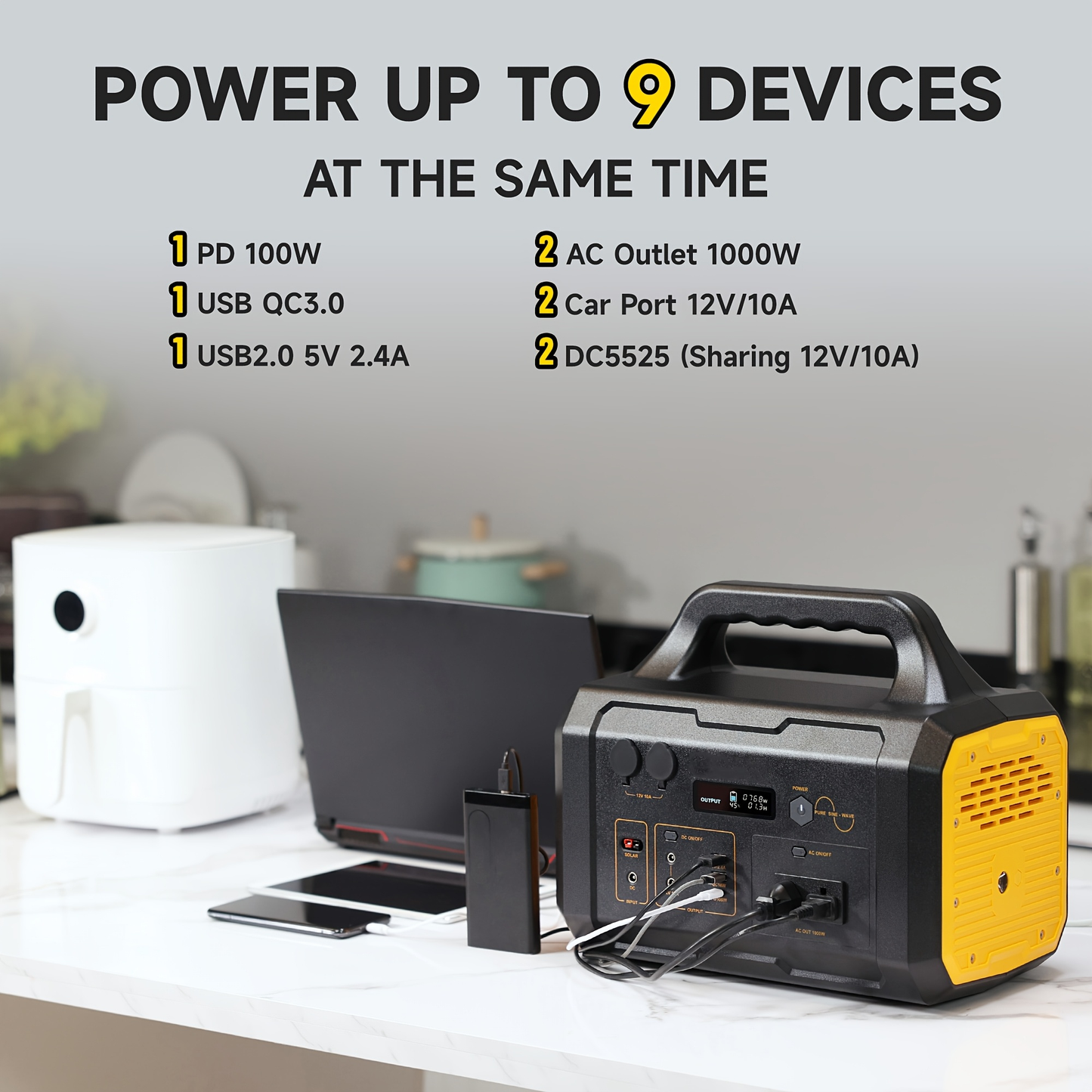 Solar Generator Portable Power Station 293Wh/1075Wh – 300W/1000W AC Outlet, 2 DC Ports, 3 USB Ports, Battery Backup for Camping, Outdoor Trips & Emergencies
