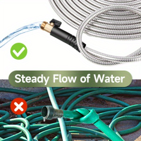 Stainless Steel Metal Garden Hose | Kink-Free, 10-Function Nozzle, Brass Fittings – 10FT to 150FT