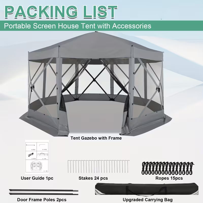 Pop-Up Canopy Tent 15ft Mosquito Net Screen House Waterproof UV50+
