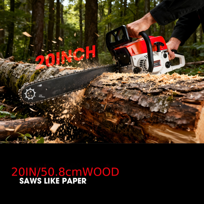 62CC Gas Chainsaw 20 Inch – 2-Stroke Engine, Anti-Vibration, Logging & Farm