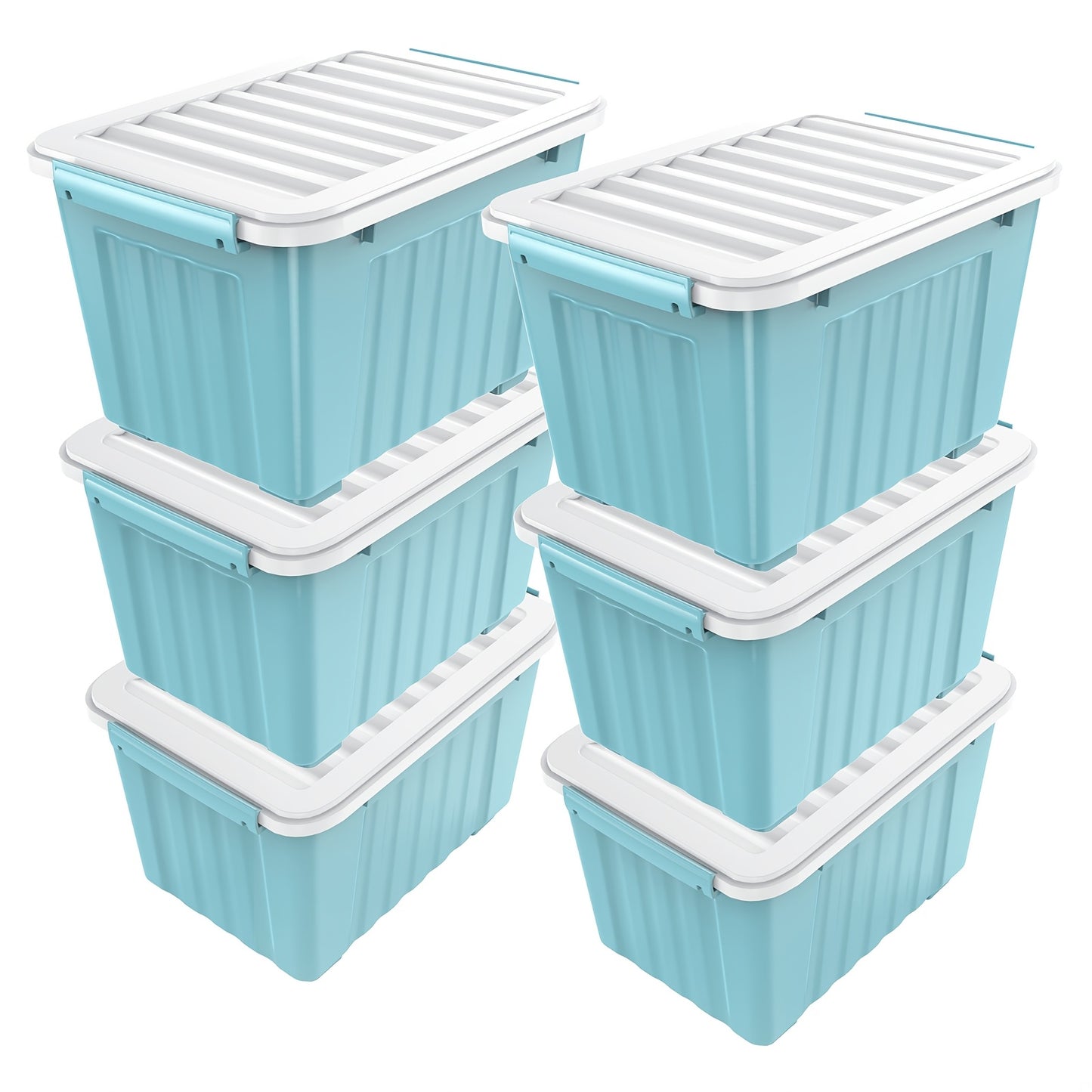 Stackable Storage Bins with Lids and Wheels | 72QT & 97QT Heavy Duty Bins | 4 or 6 Pack | 220LB Capacity | Clear, Blue/White, Black/Yellow