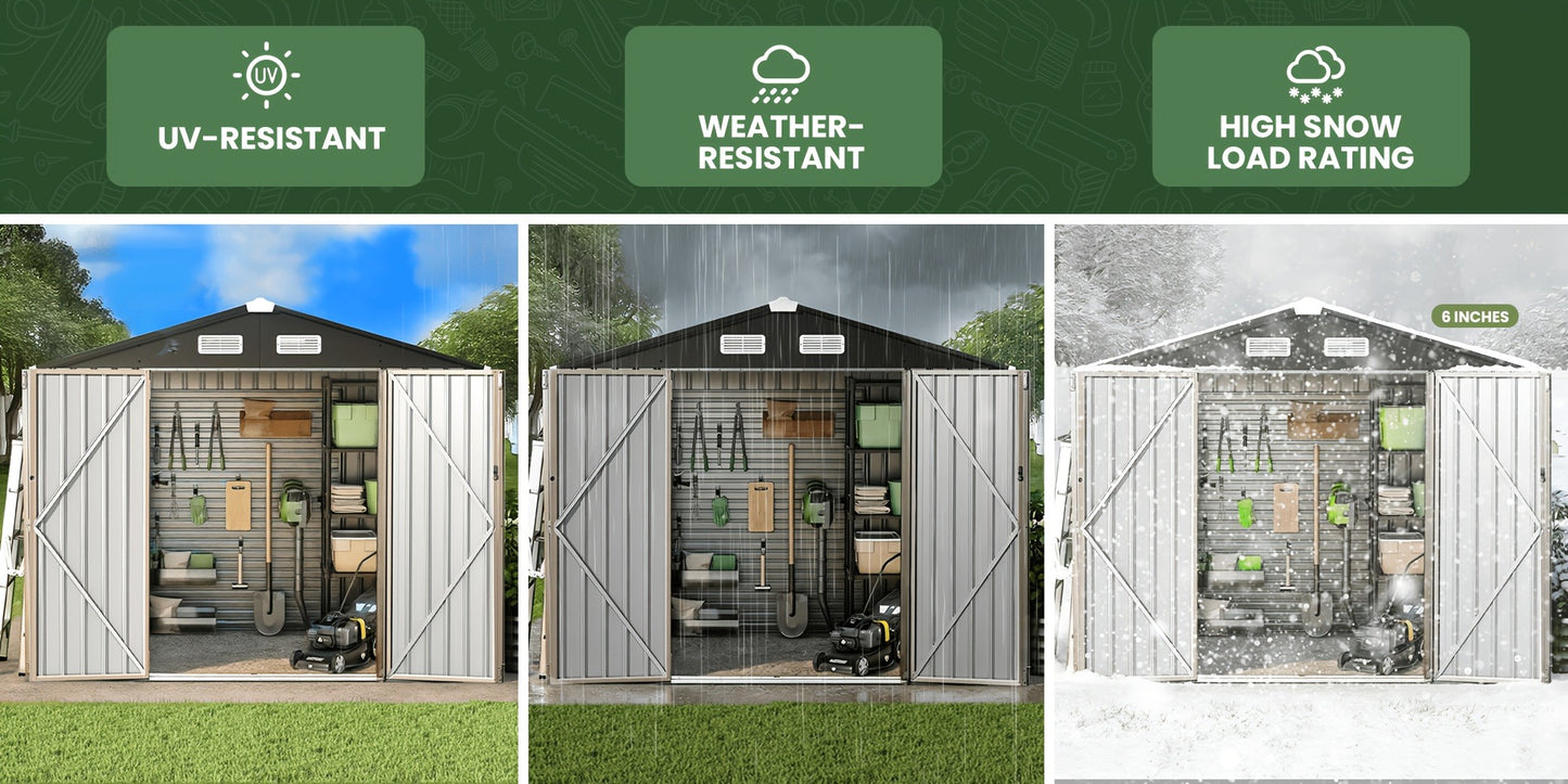 Outdoor Metal Storage Shed with Lockable Doors & Air Vent