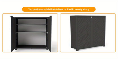 Outdoor Storage Cabinet with Doors & Metal Shelves | Resin