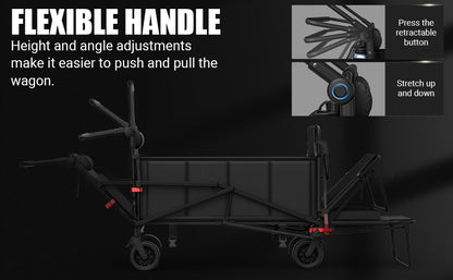 Folding Wagon 2-in-1 Convertible Beach Chair 650LBS | All-Terrain Utility Cart Camping Beach Garden Shopping