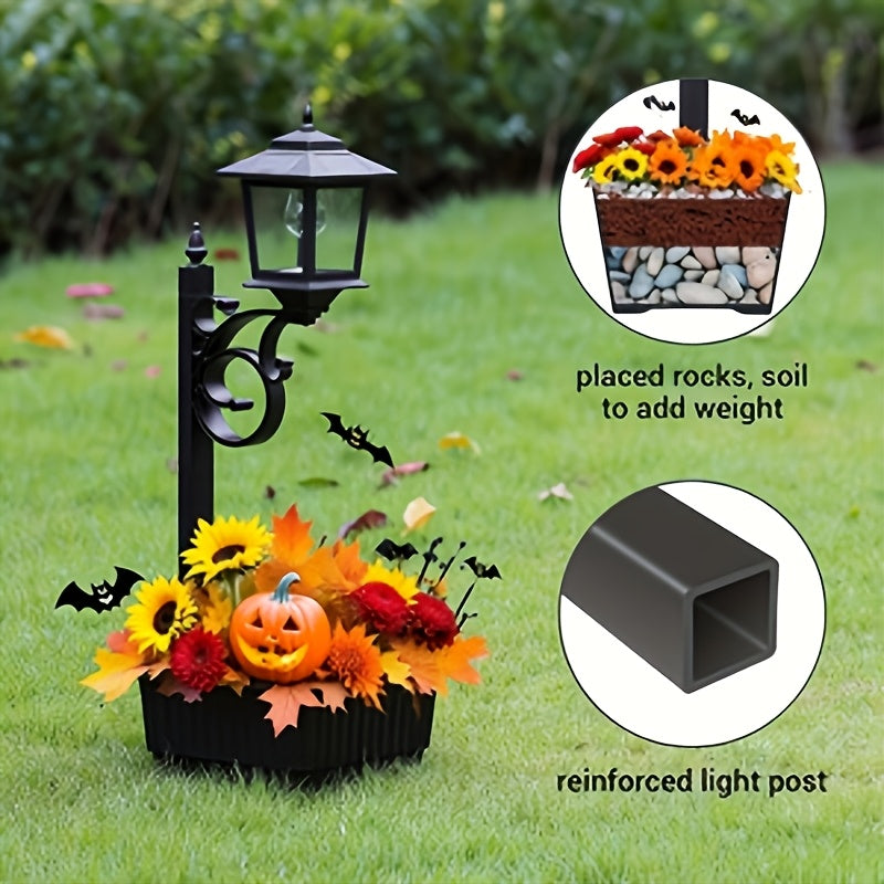 Solar Lamp Post Light with Flower Pot 2-in-1 – Waterproof Wall Mounted or Standalone Decorative Garden Lantern for Lawn, Yard, Front & Back Door (Set of 2)