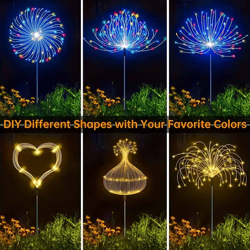 Solar Fireworks Lights Outdoor Waterproof 240–640 LED 8 Lighting Modes – 4/8 Pack Garden Stake Lights for Christmas Yard Wedding Patio Lawn Holiday Decoration
