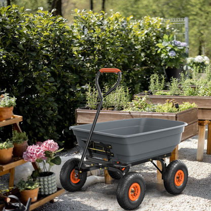 Garden Cart Dump Wagon 440 lbs Capacity, 4-Wheel Poly Cargo Cart with 2-in-1 Handle for Garden, Farm, Lawn and Yard Hauling, 44x26x39 in, Gray
