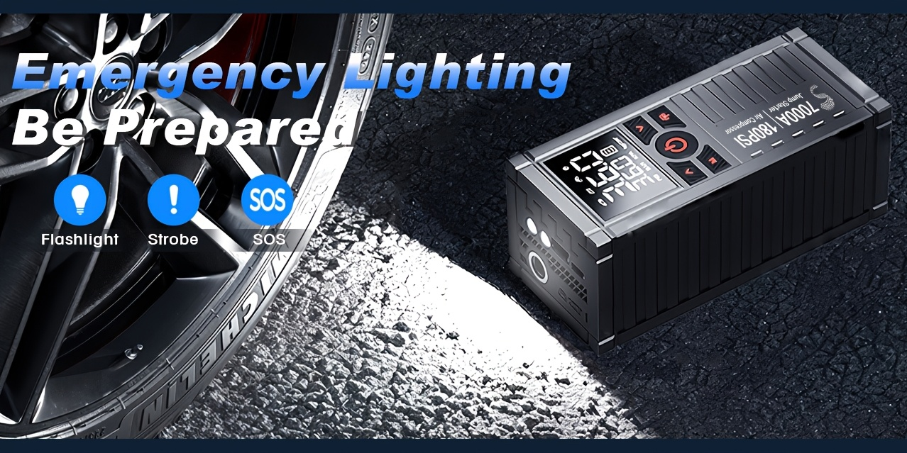 7000A Jump Starter 8-in-1 29800mAh with Air Compressor Tire Inflator SOS LED Flashlight Power Bank for 10L Gas 8.5L Diesel Cars Trucks RV Motorcycle Boat