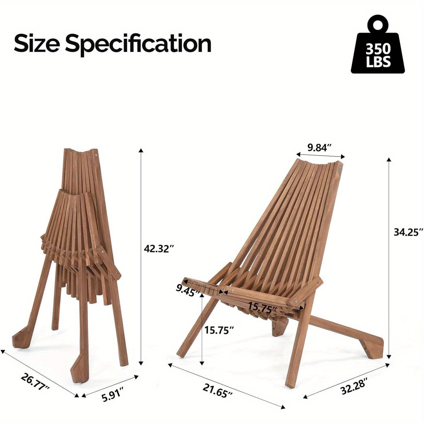 Wood Folding Outdoor Chairs Set of 1/2/4 – Patio Lounge Chair 350LBS