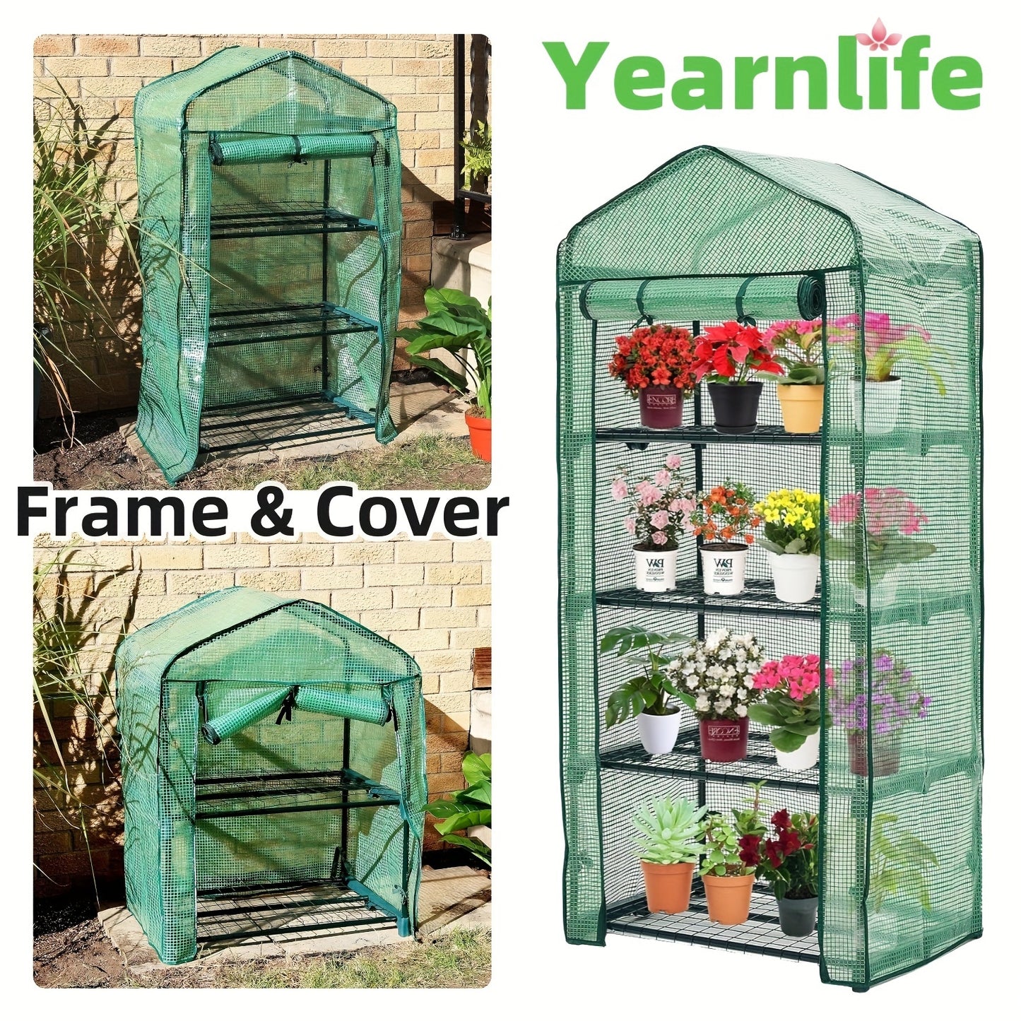 Mini Greenhouse with Steel Frame & Roll-Up Zipper Door | Portable Indoor Outdoor Plant Greenhouse | Weatherproof Rack Stand 2-Tier & 3-Tier Options