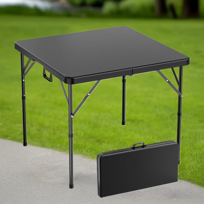 Square Folding Table 34" Bi-Fold HDPE Top 330 lbs Capacity Rust-Resistant Frame with Carry Handle for Party, Wedding, Camping & Indoor Use