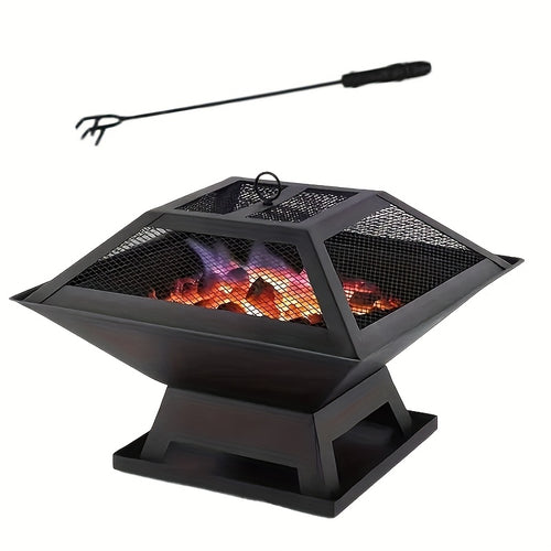 Outdoor Fire Pit 18.5 Inch Heavy Duty BBQ Grill Bowl with Combustion Grate Ash Collector Fireproof Cover Charcoal Hook for Backyard Patio Garden Camping