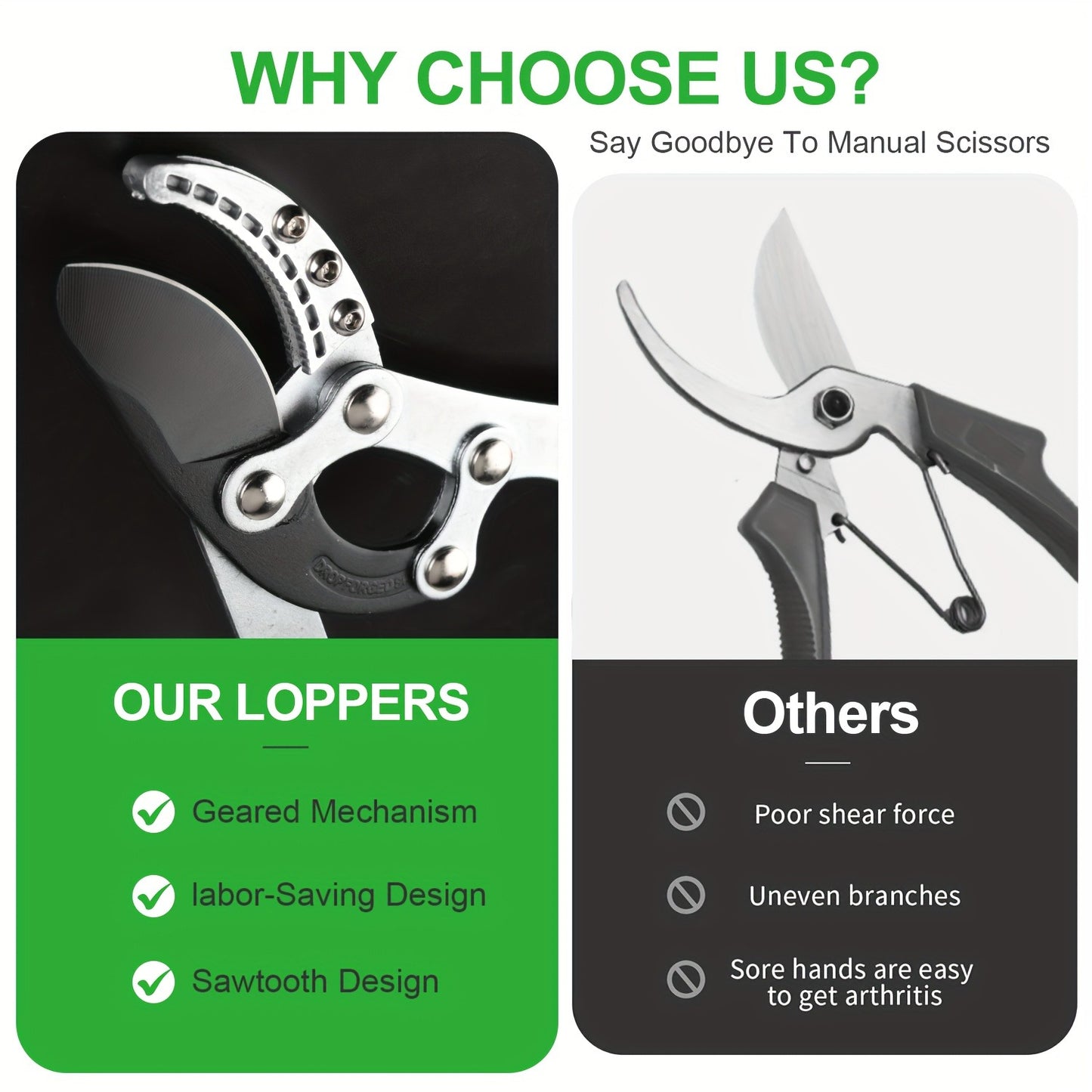 Long Reach Pruning Shears 18-38 Inch Extendable - Non-Stick Steel Blades Cut 2" Branches, Shock-Absorbing Handle, Heavy-Duty Hedge Shears for Tree & Shrub Trimming