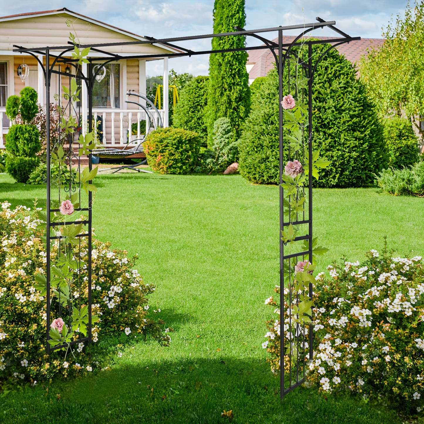 Wrought Iron Garden Arch 7ft Rustproof Rose Trellis Multi-Style