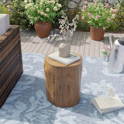 Tree Stump Side Table Outdoor Indoor | 220 Lbs Capacity Faux Wood Accent Table, All-Weather Magnesia, Plant Stand, Patio Stool & End Table for Porch Balcony Garden Living Room