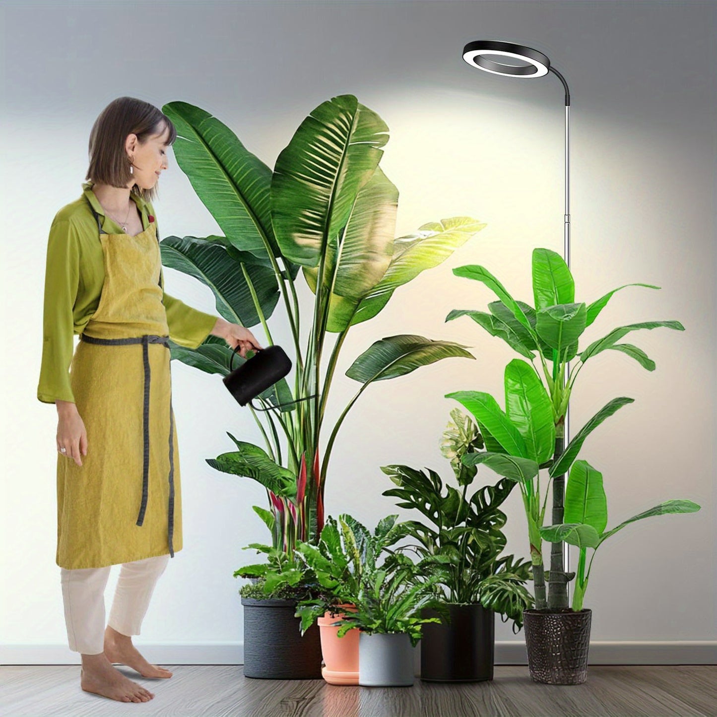 Plant Light Full Spectrum Gooseneck 360° | 3 Color Modes 10 Dimming Levels 3/6/12H Timer 65'' Telescopic Pole | Indoor Grow Lamp Large Plants Black White
