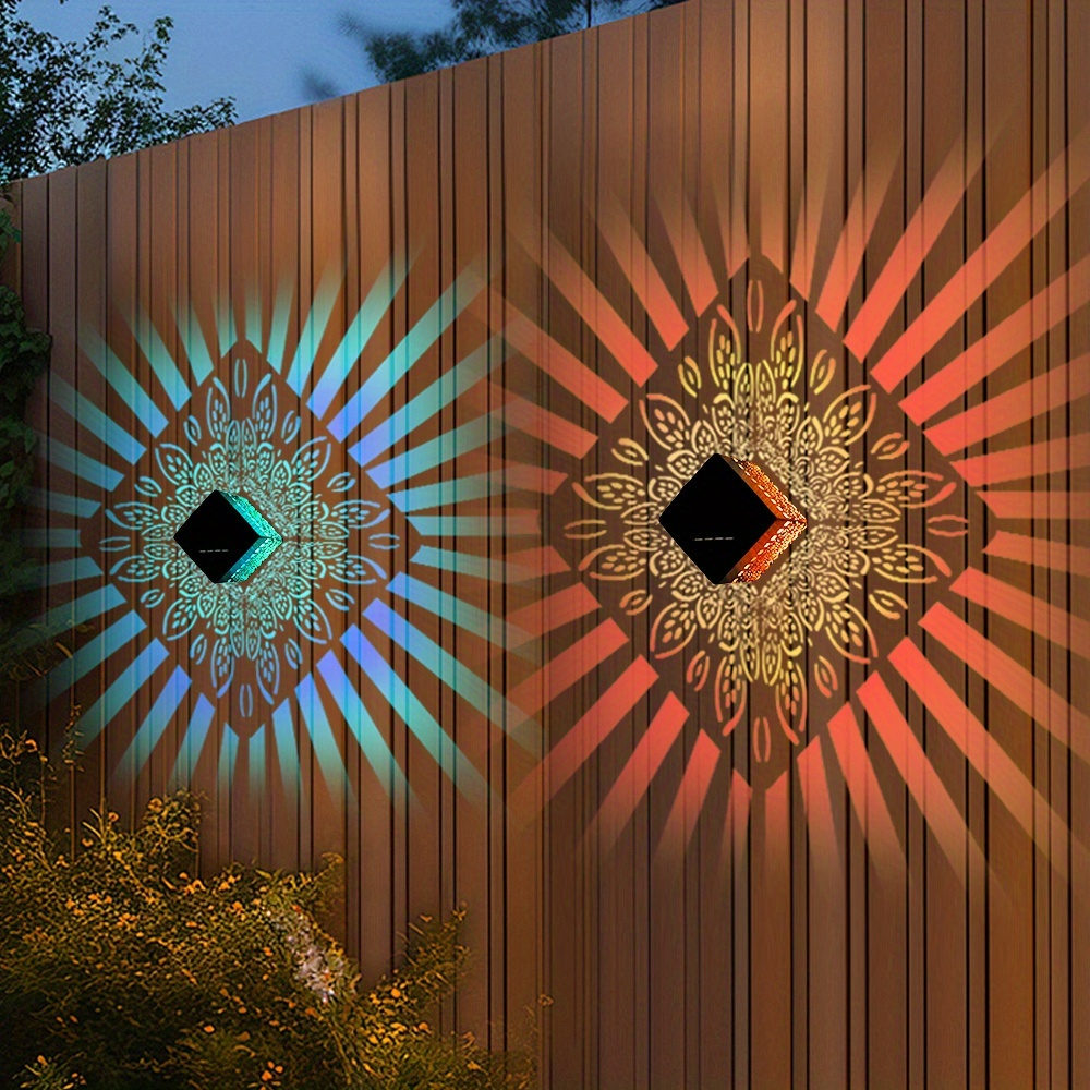 Solar Fence Lights Outdoor - IP65 Waterproof Metal Step Wall Light for Garden Pillar Patio Courtyard Multicolor & Warm LED Decor