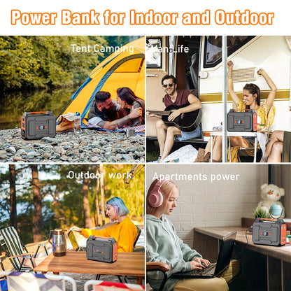 Portable Power Station Solar Generator 146Wh/300W | AC Outlet DC USB LED | Camping Emergency Backup Battery Pack Outdoor Charging
