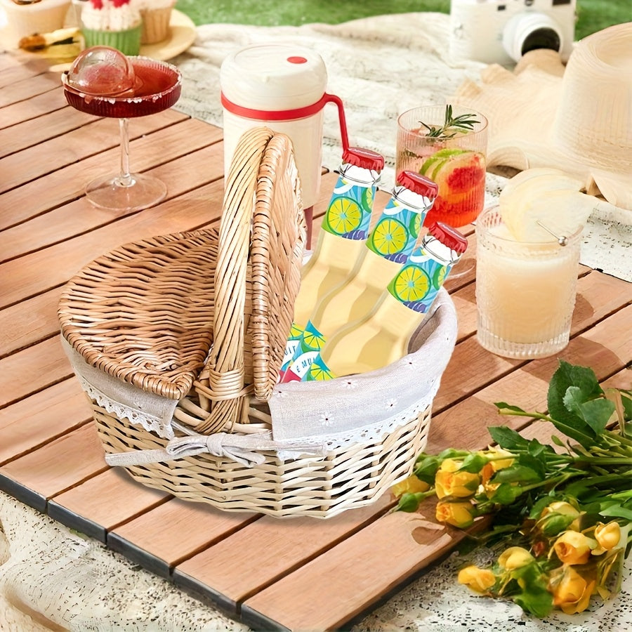 Covered Picnic Basket | Portable Lined Outdoor Gift Travel Basket