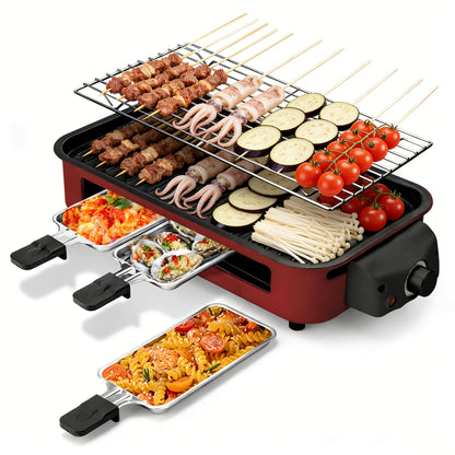 Indoor Electric Smokeless Grill 1700W with Raclette Pans, Non-Stick Dishwasher Safe Plate, Portable Tabletop BBQ Griddle for Couples