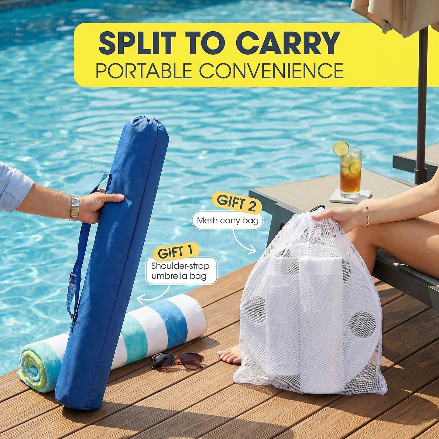 Pool Umbrella 7ft Floating for In-Pool Use, Portable Sun Shade with Base, Cup Holder & Carry Bag, UV Protection Sun Shelter for Swimming Pool, Beach & Lake, Blue