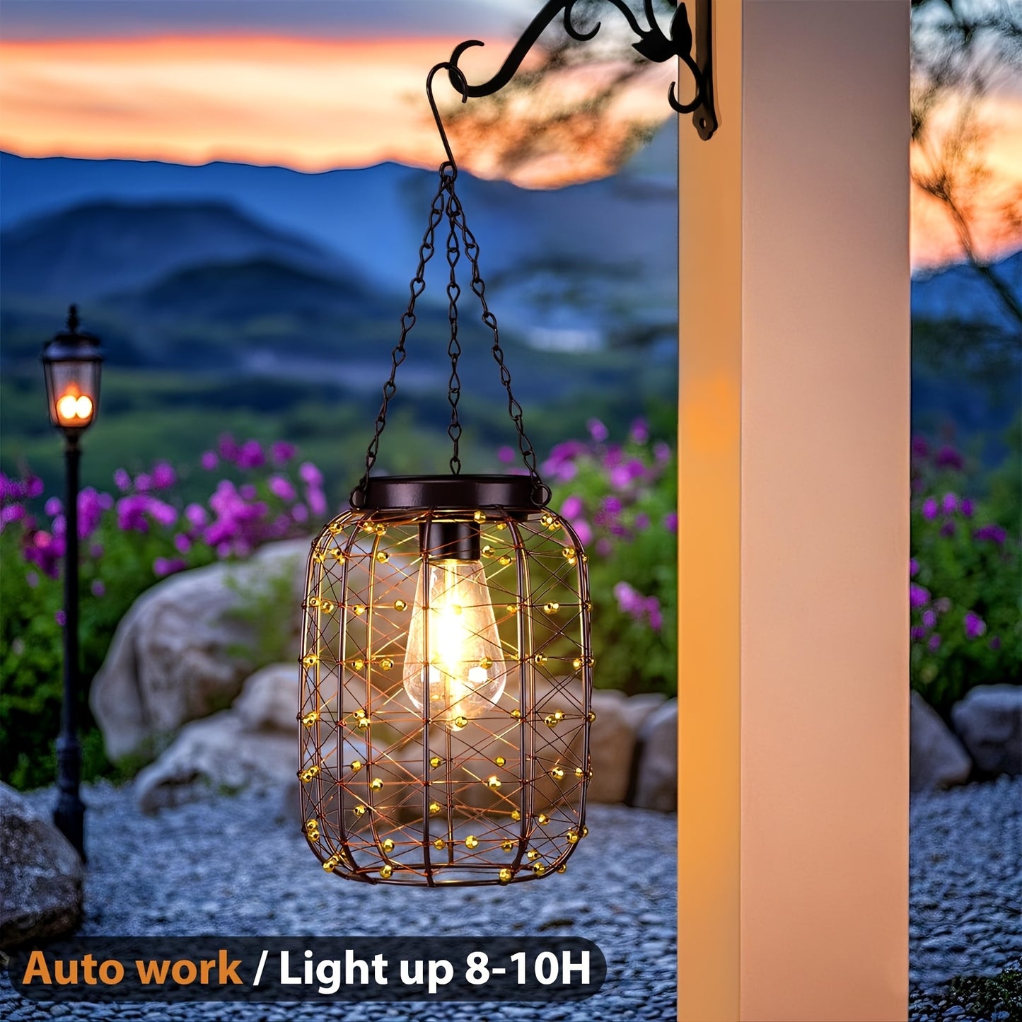 Solar Hanging Lanterns 2 Pack Outdoor Vintage Copper Wire LED Lantern Lights for Garden Patio Porch Gazebo Pergola Pathway Yard Decor, Waterproof