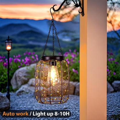 Solar Hanging Lanterns 2 Pack Outdoor Vintage Copper Wire LED Lantern Lights for Garden Patio Porch Gazebo Pergola Pathway Yard Decor, Waterproof