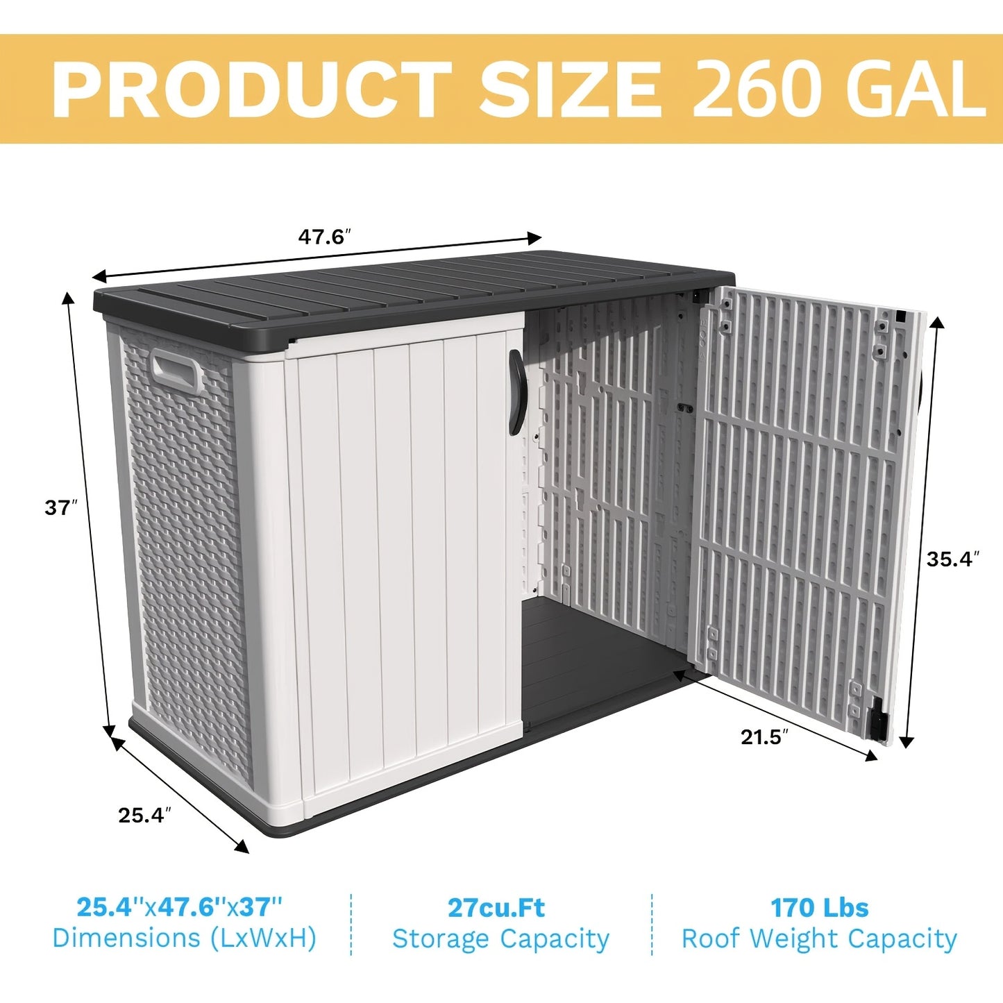 Resin Deck Box Lockable Outdoor Storage, 260 & 520 Gal