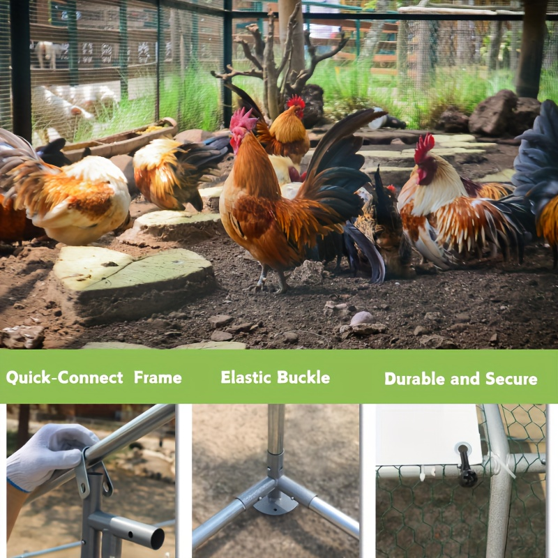 Walk-in Chicken Coop Large Heavy-Duty Metal Poultry Pen with Waterproof UV-Proof Roof Cover - Outdoor Backyard Farm Enclosure for Chickens Ducks Geese Rabbits, Multiple Sizes