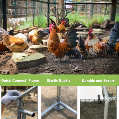 Walk-in Chicken Coop Large Heavy-Duty Metal Poultry Pen with Waterproof UV-Proof Roof Cover - Outdoor Backyard Farm Enclosure for Chickens Ducks Geese Rabbits, Multiple Sizes