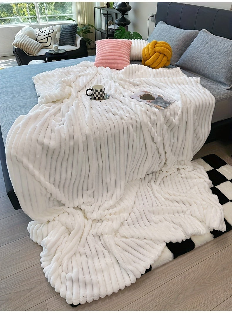 Fleece Blanket Double-Sided 3D Faux Rabbit Fur Throw – Ultra-Soft Thick 300-350g/m² for Home, Office, Travel & Camping, Multiple Sizes & Colors