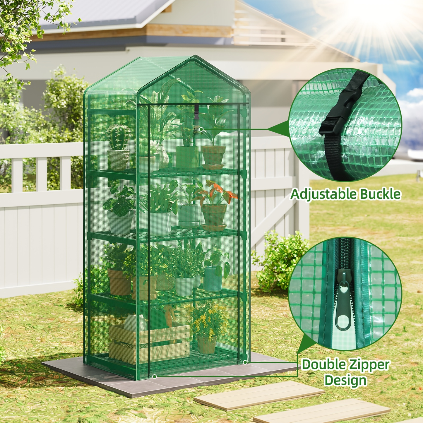 4 Tier Mini Greenhouse for Indoor Outdoor Plants – Portable PE Cover Greenhouse with Rack Stand for Seedlings, Seasonal Decoration & Year-Round Plant Care