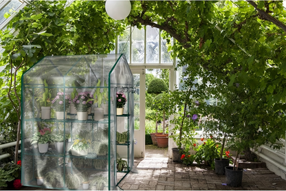 Portable Greenhouse 4.7x4.7x6.4ft with 14 Shelves, Heavy Duty PE Cover Walk-In Garden Greenhouse for Outdoors & Indoors, Clear