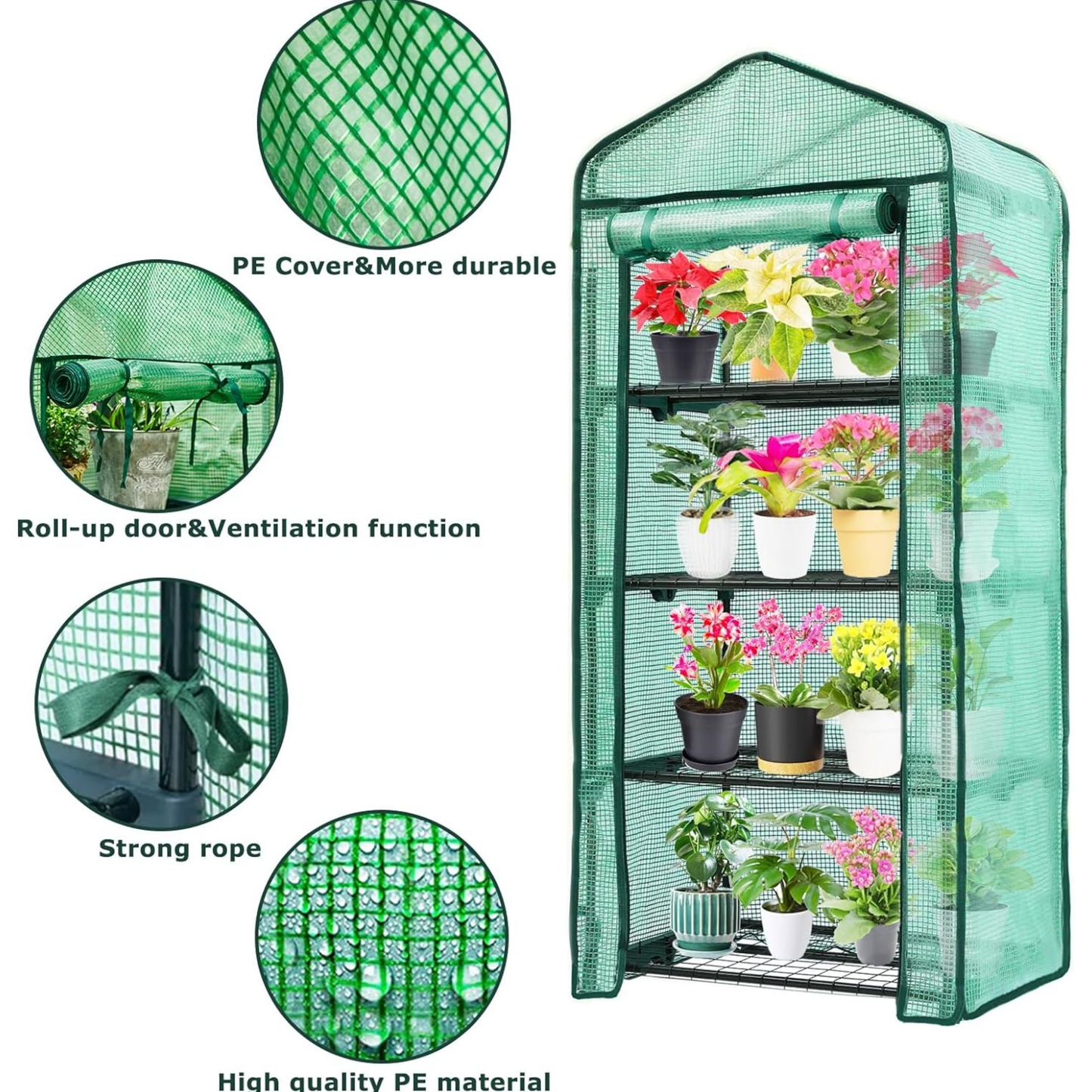 Mini Greenhouse with Steel Frame & Roll-Up Zipper Door | Portable Indoor Outdoor Plant Greenhouse | Weatherproof Rack Stand 2-Tier & 3-Tier Options
