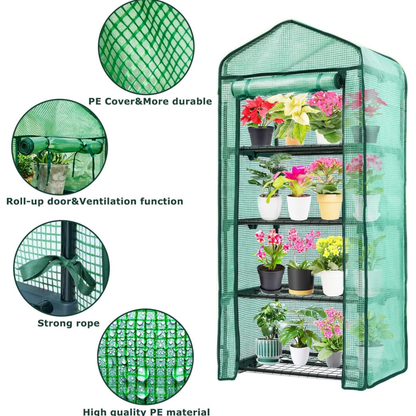 Mini Greenhouse with Steel Frame & Roll-Up Zipper Door | Portable Indoor Outdoor Plant Greenhouse | Weatherproof Rack Stand 2-Tier & 3-Tier Options