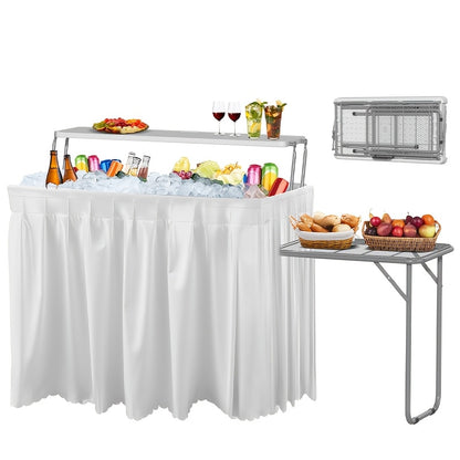 2-Tier Ice Table 40.5" Folding Bar Cooler with Drain, Skirt & Metal Shelf, Double-Layer Outdoor Beverage Station for Parties, BBQ & Camping