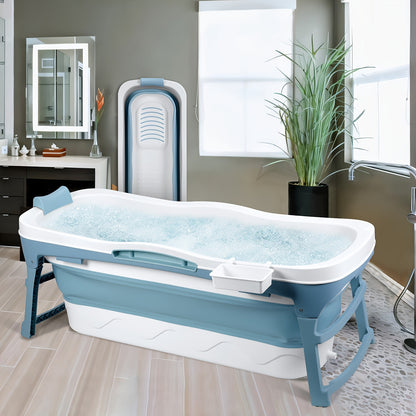 Collapsible Hot Tub for Adults 58 Inch Portable Soaking Bathtub with Thermal Cover Drain Pipe Cushion Non-Slip Mat Large Capacity Easy Storage