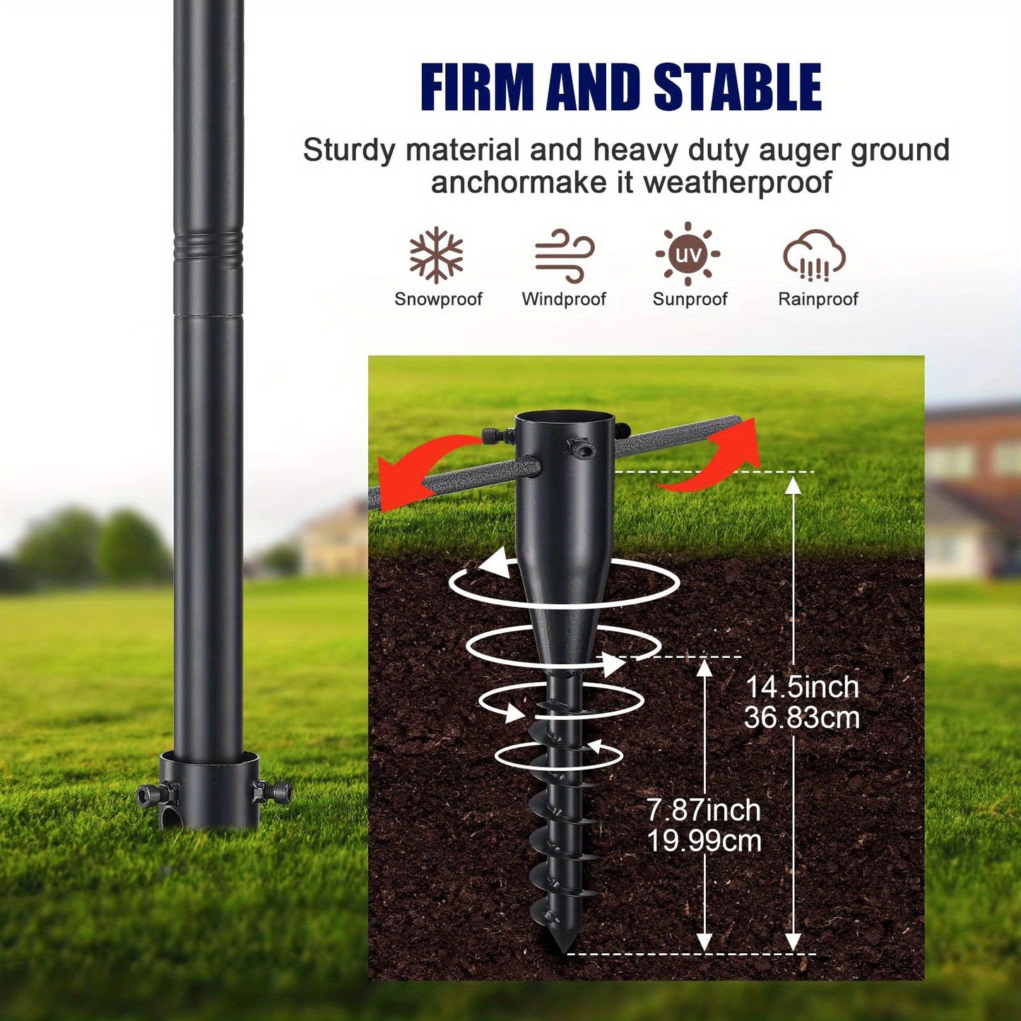 Spiral Ground Anchor 8FT – Tangle-Free Steel Flag Pole Kit for Outdoor RV Camping