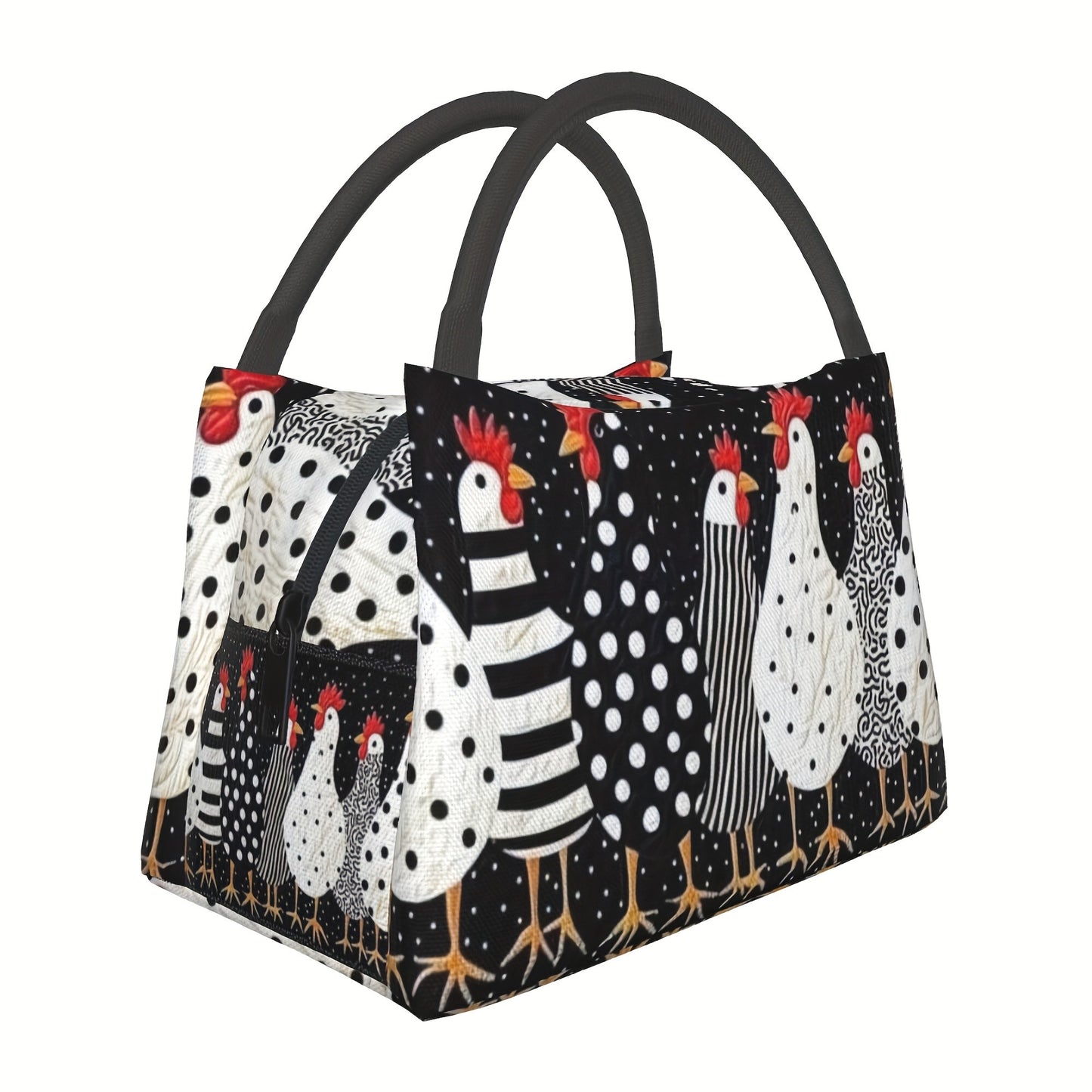 Insulated Lunch Bag with Cute Chicken Pattern Reusable Cooler Tote Bag Portable Thermal Bag for Office Camping Beach Picnic Birthday Gift 11x6.3x6.7in