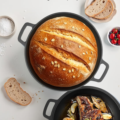 Cast Iron Dutch Oven Pre-Seasoned with Lid – Deep Pot for Bread Baking, Camping, BBQ & Stove | Double Handle, Silicone Lid, Scraper & Stand Included
