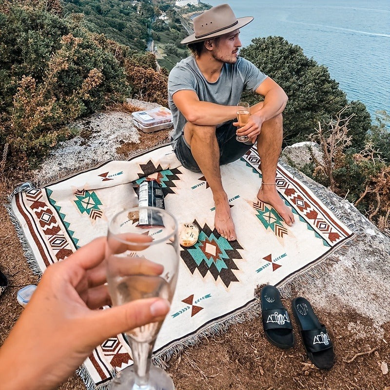 Bohemian Picnic Blanket Mat Outdoor Camping Waterproof Portable Knit Woven Picnic Mat for Beach Park Lawn