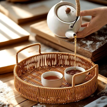 Woven Rattan Bread Basket Set of 3 Round Fruit Basket with Handles for Bread Fruit Vegetables Dim Sum Dining Table Catering Display Decor