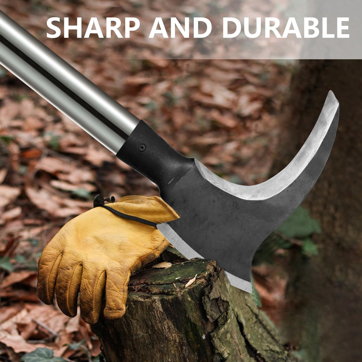 Garden Sickle Double Blade High-Manganese Carbon Steel with 39-Inch Handle, Sharp Curved Weeding Scythe for Grass Cutting, Mowing, Brush Clearing and Agricultural Use