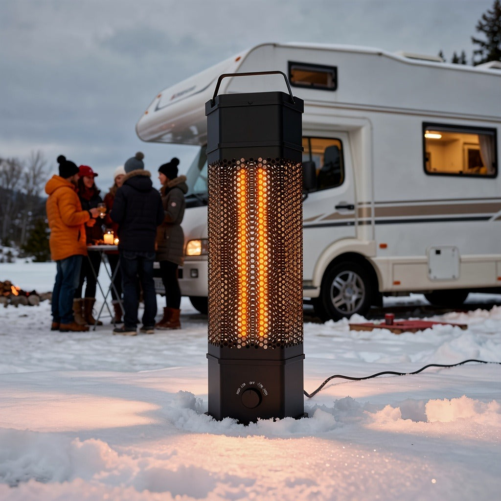 Electric Patio Heater 1400W 28", All-Around Radiant Heating with Tip-Over & Overheat Protection, Modern Indoor Outdoor Space Heater for Bedroom, Living Room, Garage, Backyard, Office