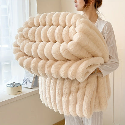 Fleece Blanket Double-Sided 3D Faux Rabbit Fur Throw – Ultra-Soft Thick 300-350g/m² for Home, Office, Travel & Camping, Multiple Sizes & Colors