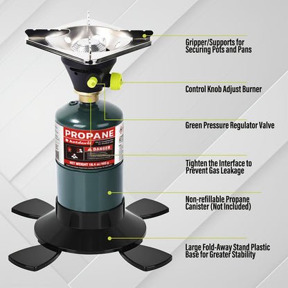 Backpacking Stove Bottletop Propane | Hotdevil HD-5005 Lightweight Camping Stove with Instant Ignition | Propane & MAPP Gas Compatible | For Hiking, Outdoor Cooking & Emergency Use